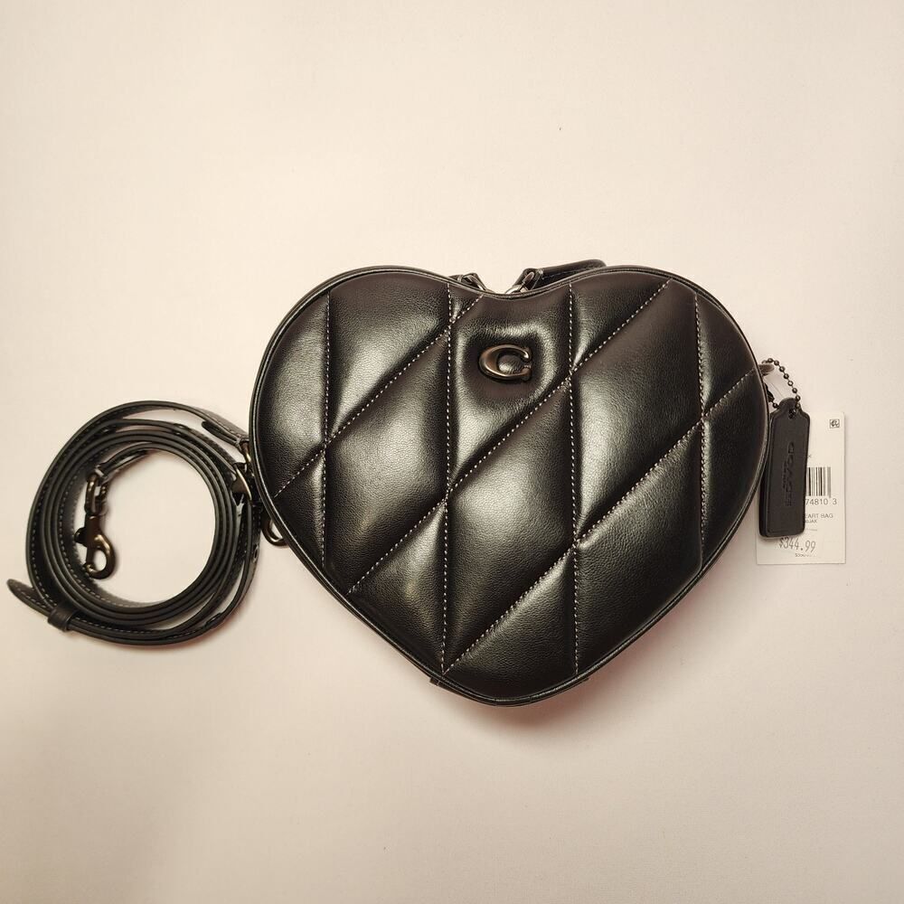 NWT COACH CE725 Quilted Leather Heart Crossbody Bag Quilting Black - Picture 1 of 8